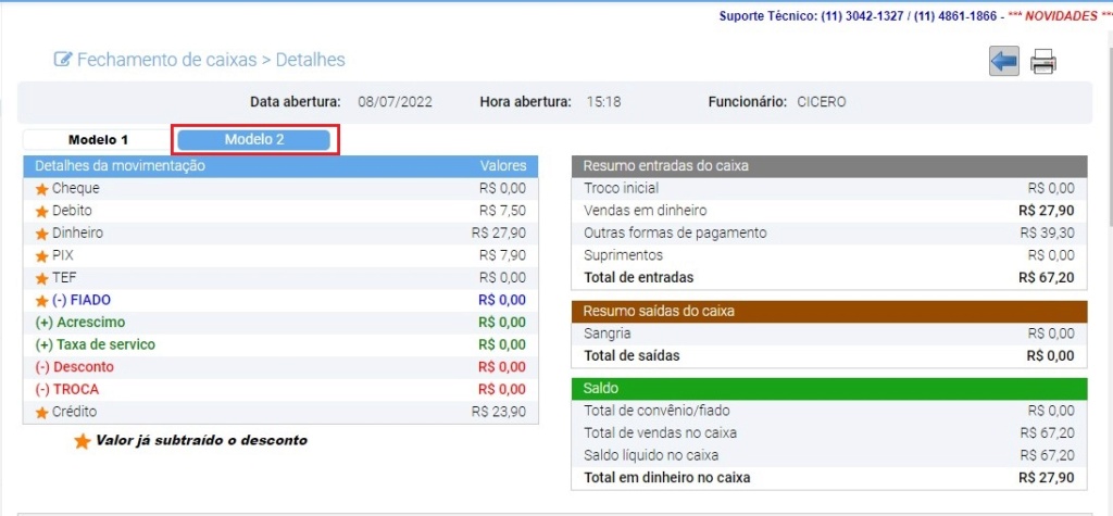 ATENDE SMART - Atualização 15/09/2022 - 10º Item - Implementado mais um modelo para o fechamento financeiro do caixa Scree401