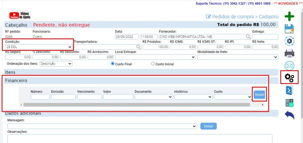 ATENDE SMART - Atualização 15/09/2022 - 11º Item - Novidades  e melhorias no Pedido de Compra Scree403