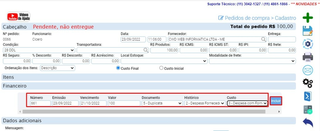 ATENDE SMART - Atualização 15/09/2022 - 11º Item - Novidades  e melhorias no Pedido de Compra Scree405