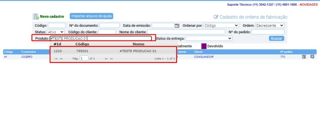 ATENDE SMART - Atualização 19/04/2023 - 16º Item - Novo filtro para pesquisar Ordem de Fabricação pelo produto que será fabricado Scree462