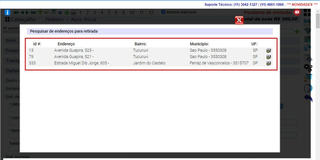 ATENDESMART: Utilização do  Endereço de Retirada na emissão de Nota Fiscal Eletrônica Scree482
