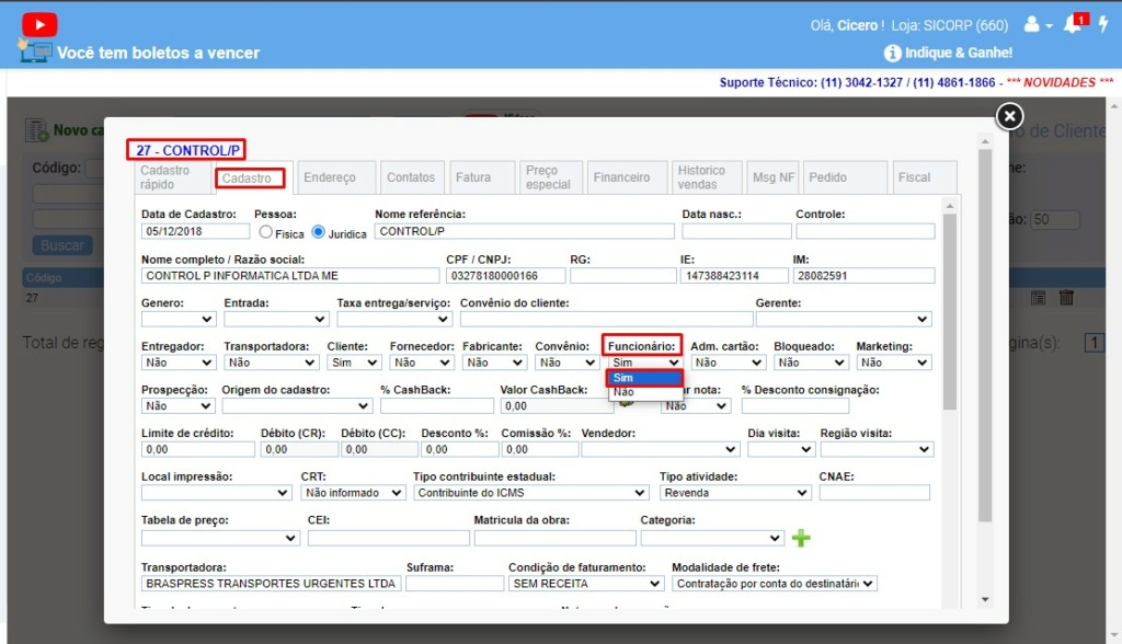 scree485 ATENDESMART: Cadastro de usuário para o cliente do cliente possa fazer Pedidos/Orçamentos para o nosso cliente