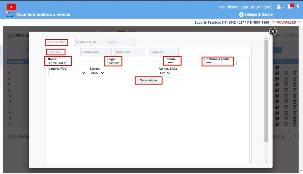 ATENDESMART: Cadastro de usuário para o cliente do cliente possa fazer Pedidos/Orçamentos para o nosso cliente Scree487