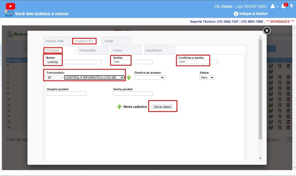 ATENDESMART: Cadastro de usuário para o cliente do cliente possa fazer Pedidos/Orçamentos para o nosso cliente Scree489