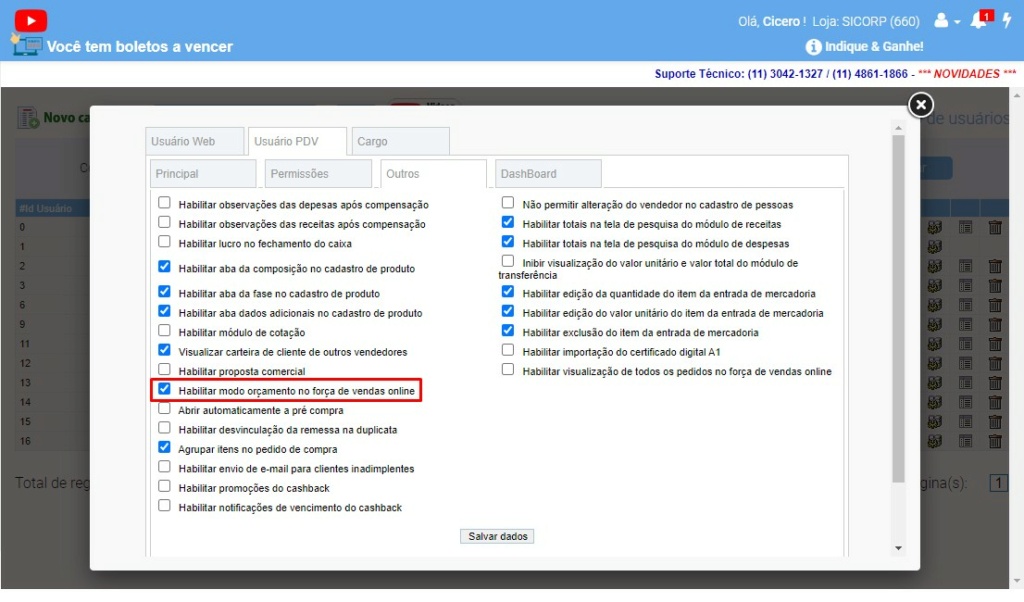 scree490 ATENDESMART: Cadastro de usuário para o cliente do cliente possa fazer Pedidos/Orçamentos para o nosso cliente