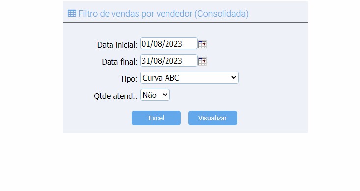 ATENDE SMART - Atualização 21/08/2023 - 2º Item - Implementado botão EXCEL no relatório VENDAS CONSOLIDADAS POR VENDEDOR Scree495