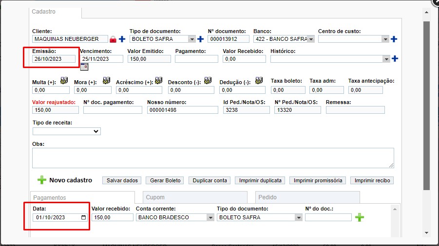 scree505 ATENDESMART: Parâmetro que permite compensar Receitas ou Despesas com data inferior a data de emissão