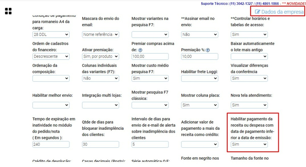 scree506 ATENDESMART: Parâmetro que permite compensar Receitas ou Despesas com data inferior a data de emissão