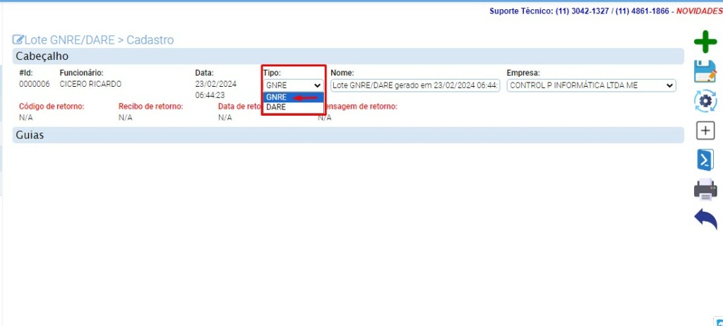 scree516 ATENDE SMART - Atualização 27/02/2024 - 4º Item - Novo módulo GNRE/DARE - Instruções para gerar GNRE