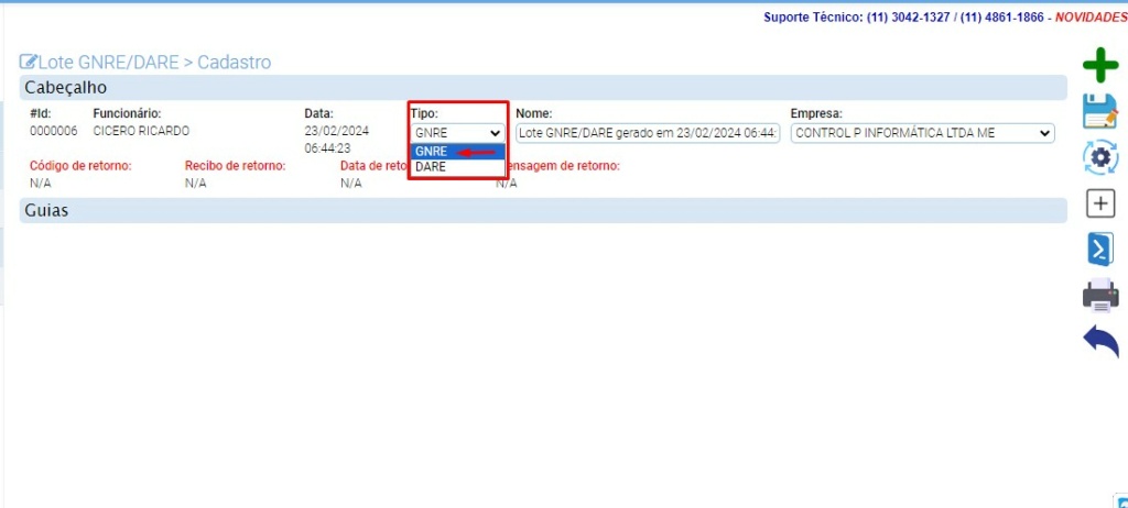 ATENDE SMART - Atualização 27/02/2024 - 4º Item - Novo módulo GNRE/DARE - Instruções para gerar GNRE Scree516