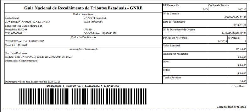 ATENDE SMART - Atualização 27/02/2024 - 4º Item - Novo módulo GNRE/DARE - Instruções para gerar GNRE Scree523