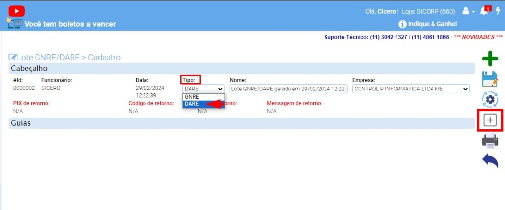 scree527 ATENDE SMART - Atualização 27/02/2024 - 5º Item - Novo módulo GNRE/DARE - Instruções para gerar DARE
