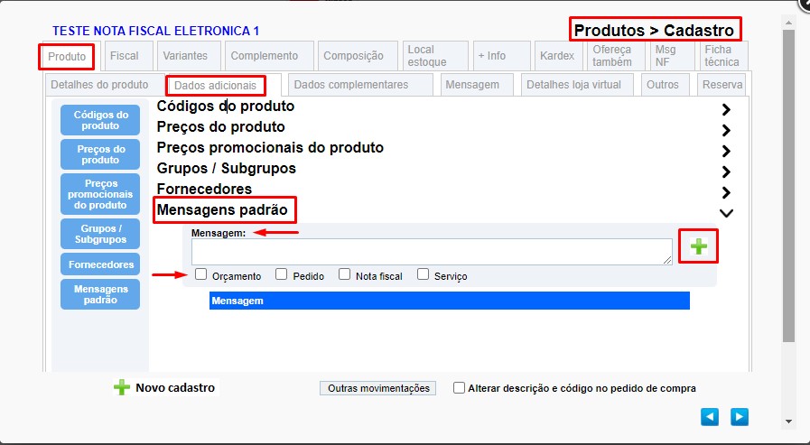 ATENDE SMART - Atualização 27/02/2024 - 6º Item - Cadastro de mensagem para impressão no produto do PEDIDO/NOTA Scree535