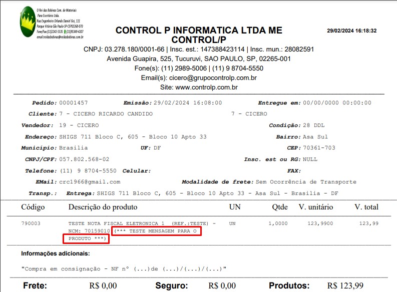 ATENDE SMART - Atualização 27/02/2024 - 6º Item - Cadastro de mensagem para impressão no produto do PEDIDO/NOTA Scree539