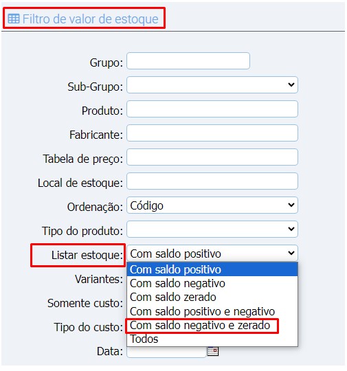 ATENDE SMART - Atualização 27/02/2024 - 15º Item - Nova opção para filtro do relatório SALDO ESTOQUE POR VALORES Scree554