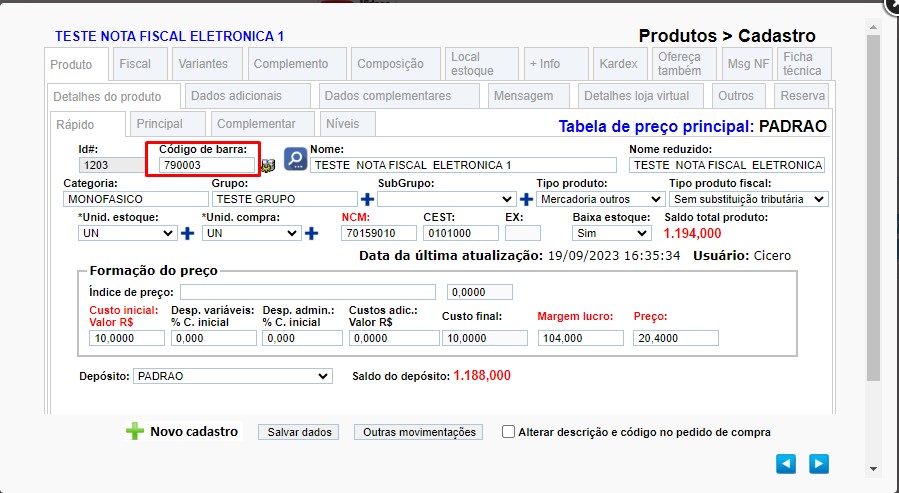 ATENDE SMART - Atualização 27/02/2024 - 17º Item - Implementada função que troca um Código de Barras Adicional pelo Código de Barras Principal. Scree558