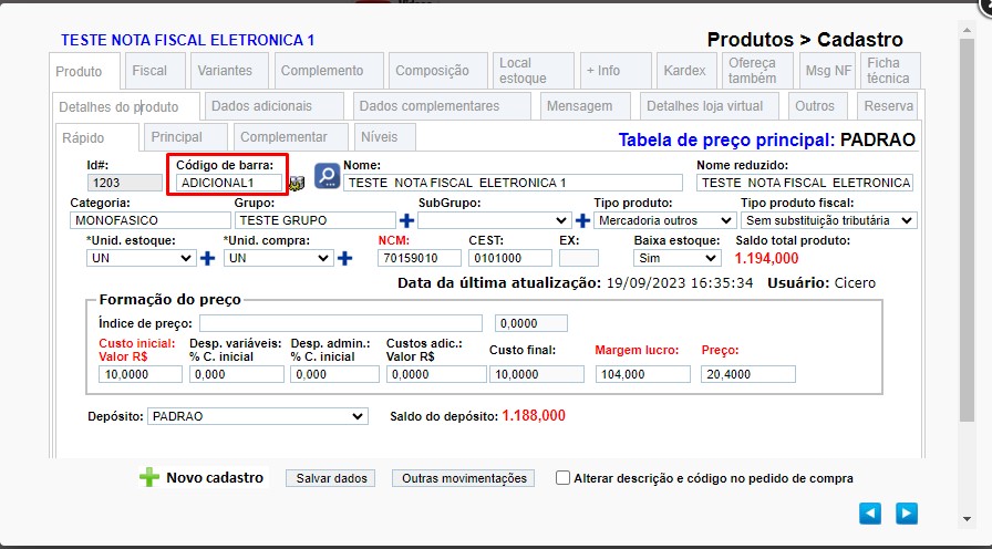 ATENDE SMART - Atualização 27/02/2024 - 17º Item - Implementada função que troca um Código de Barras Adicional pelo Código de Barras Principal. Scree560