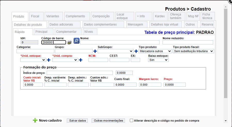 ATENDE SMART - Atualização 27/02/2024 - 20º Item - Implementada uma rotina para facilitar e padronizar o cadastro de produtos de balanças Scree568