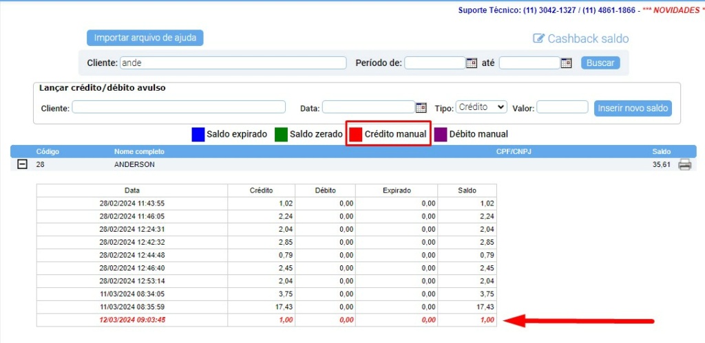 ATENDE SMART - Atualização 27/02/2024 - 24º Item - Melhorias no módulo Creditos de Devolução e CashBack - Saldo Scree585