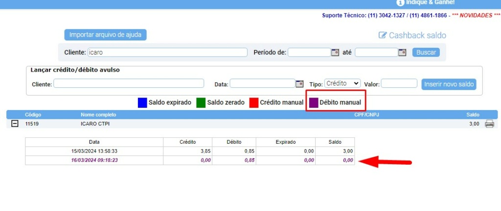 ATENDE SMART - Atualização 27/02/2024 - 24º Item - Melhorias no módulo Creditos de Devolução e CashBack - Saldo Scree586