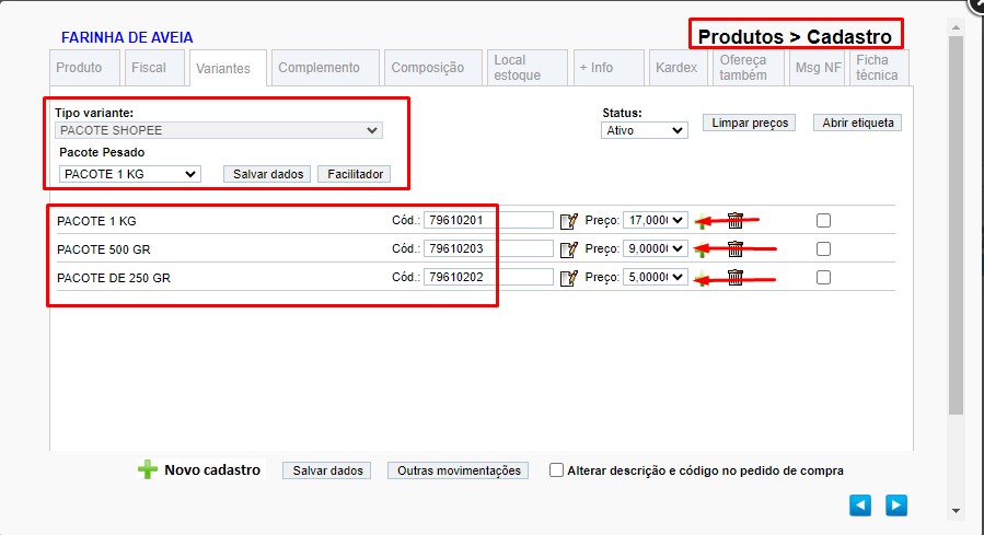 scree619 ATENDESMART: Orientação para cadastro de variação c/ Fracionamento