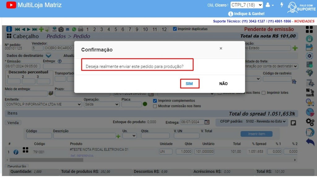 ATENDE SMART - RASCUNHO - 6º Item - Consistência ao enviar Pedidos para Ordem de Fabricação Scree657