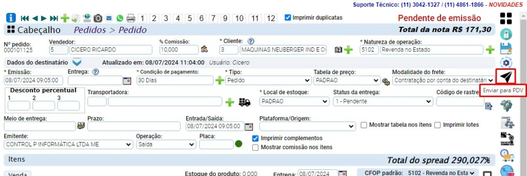 ATENDE SMART - RASCUNHO - 7º Item - Implementação de uma função a mais a um parâmetro já existente "Disparar fila pedido:" Scree659