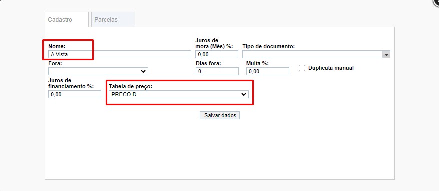 ATENDE SMART - RASCUNHO - 8º Item - Implementado no cadastro de Forma de Pagamentos o campo "Tabela de Preço" Scree660