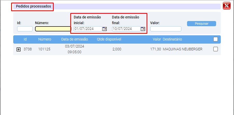 ATENDE SMART - RASCUNHO - 11º Item - Implementado o campo "EMISSÃO FINAL" para a vinculação de PEDIDOS e PEDIDOS PROCESSADOS em uma Nota Fiscal Scree666