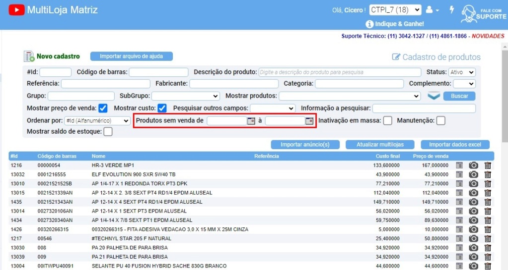 ATENDE SMART - RASCUNHO 17º Item - Novo filtro para pesquisar produtos não vendidos em um período Scree689