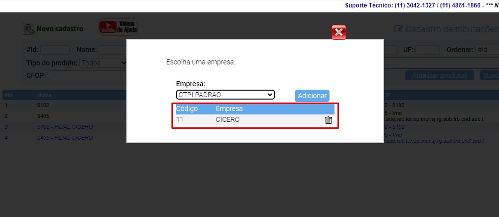 scree699 ATENDESMART: Metodo para cadastrar regras de TRIBUTAÇÃO SAT na matriz que são destinadas a filial