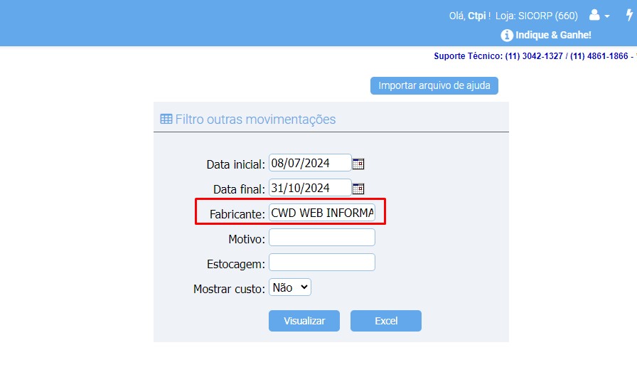 RASCUNHO: Implementado o fitro FABRICANTE Scree856