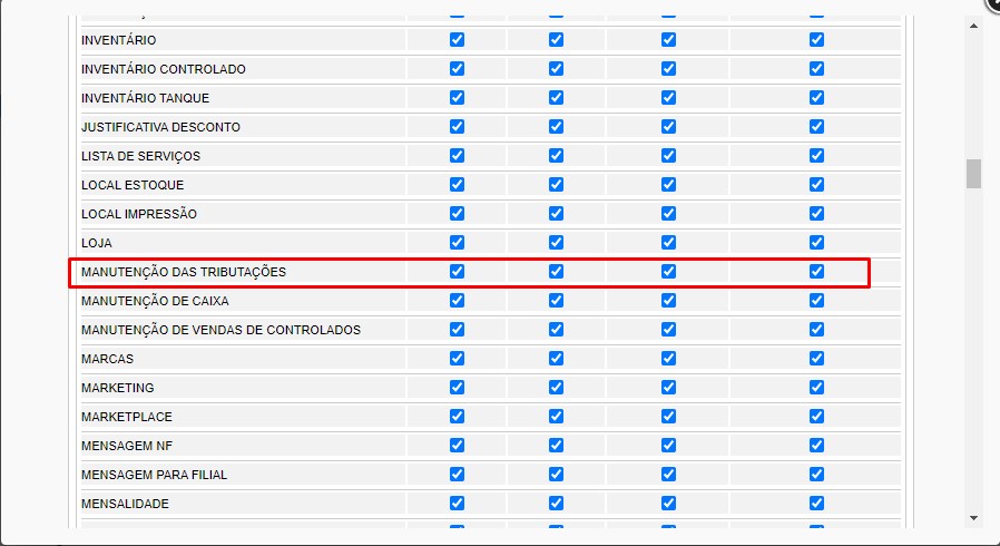 scree865 ATENDESMART: Implementado um novo Parâmetro de Usuário "Habilitar manutenção de tributação (filiais e franqueados)"