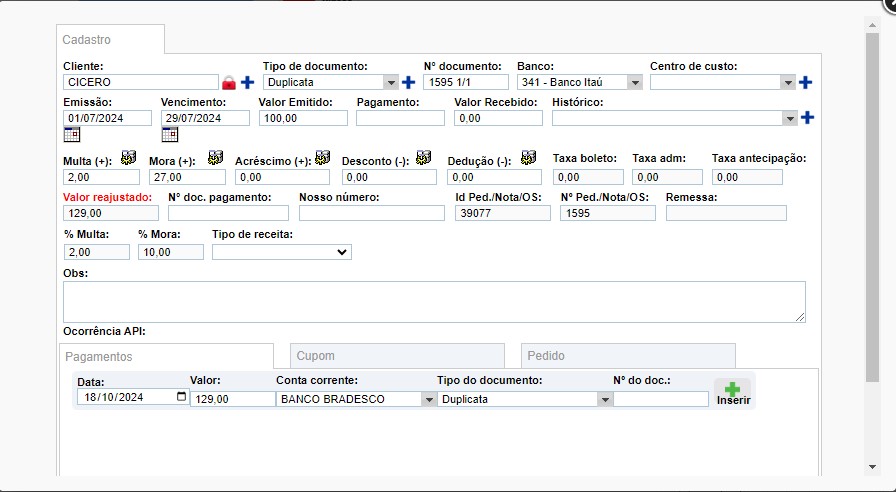 scree877 Atualização ATENDESMART - 28/11/2024 - 6º Item - Implementação de novo parâmetro do Dados da Empresa "Cálculo automático de juros (receita):"