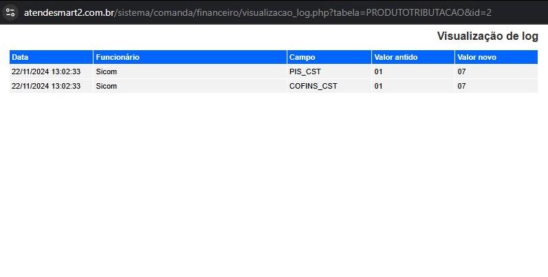 RASCUNHO:Implementado o LOG de Alteração de informações das Tributações NF-e Scree923
