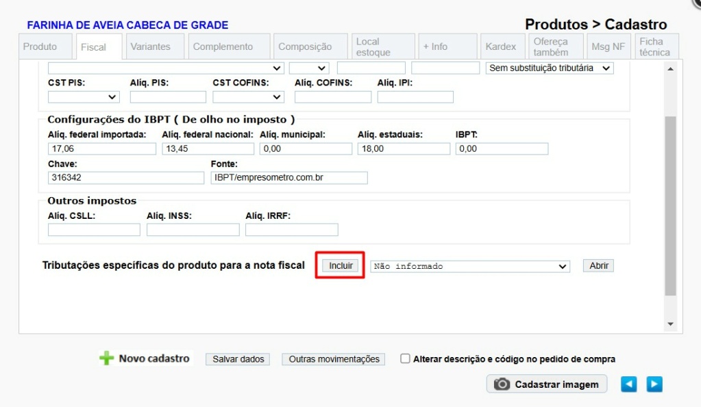 scree941 ATENDESMART: Como cadastrar ou vincular regras de Nota Fiscal Eletrônica (NF-e) em um produto