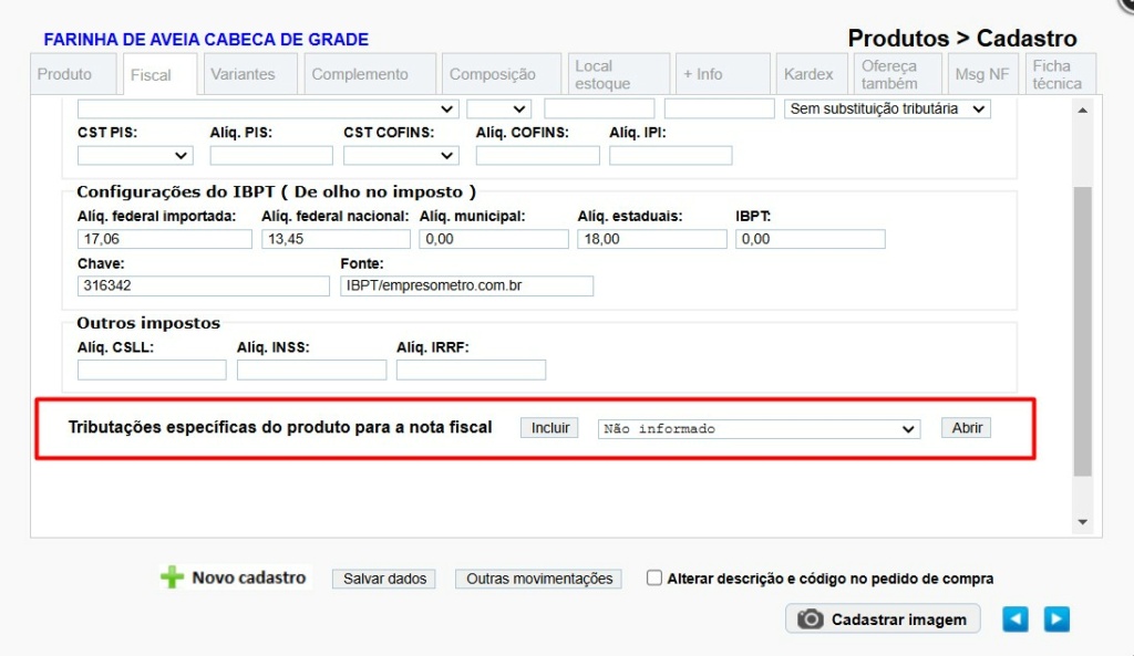 scree942 ATENDESMART: Como cadastrar ou vincular regras de Nota Fiscal Eletrônica (NF-e) em um produto