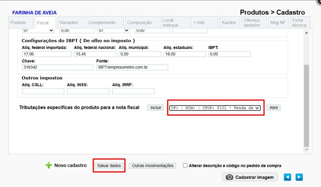 scree943 ATENDESMART: Como cadastrar ou vincular regras de Nota Fiscal Eletrônica (NF-e) em um produto