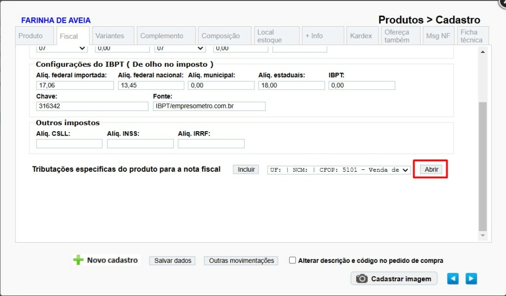 scree945 ATENDESMART: Como cadastrar ou vincular regras de Nota Fiscal Eletrônica (NF-e) em um produto