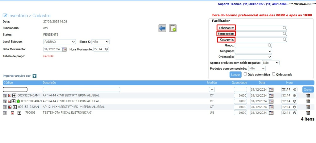 scree980 Atualização: 4º Item - Melhoria nos Filtros do Facilitador do Inventário