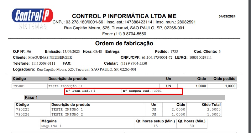 ATENDE SMART - Atualização 27/02/2024 - 14º Item - Implementada na impressão da O.F. o Numero do Numero do Pedido de Compra Sem_tz31