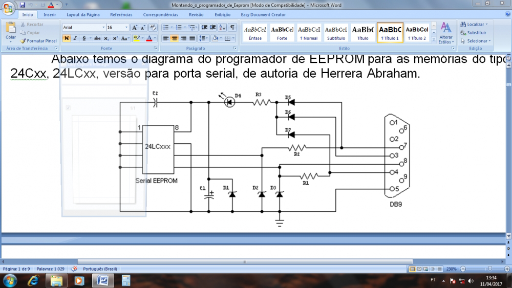 Projeto programador de eeprom RS232 serial 24c01 a 24c512 serial RS232 16006512