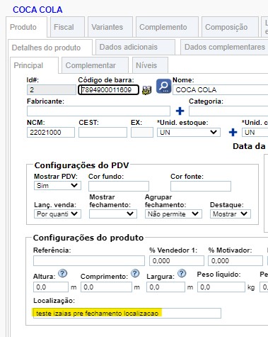 Localização - remover o campo localização do pre fechamento 130