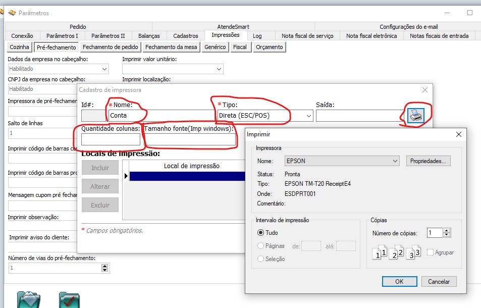 PDV impressao em impressoras distintas , pre fechamento e delivery 236