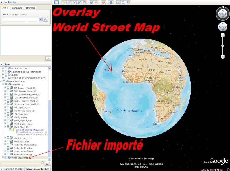 Cartes d'ArcGIS en overlay sur Google Earth Captu609