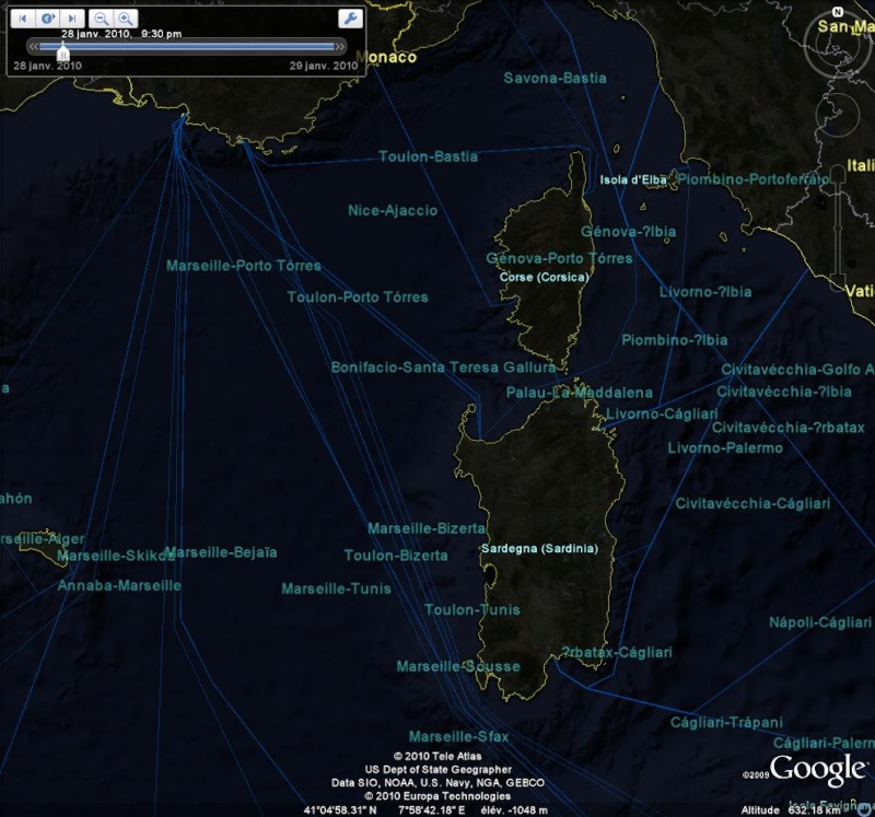 Lignes maritimes des ferries en Europe [fichier KMZ pour Google Earth] Ge0118