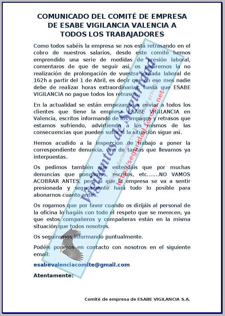 Carta enviada a la inspección de trabajo Esabe-18