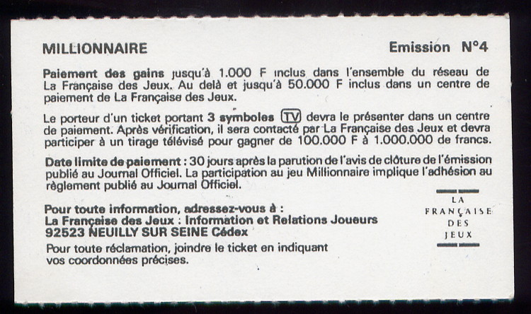 Millionnaire 13301 Emission 4 - Les Tickets 6v10