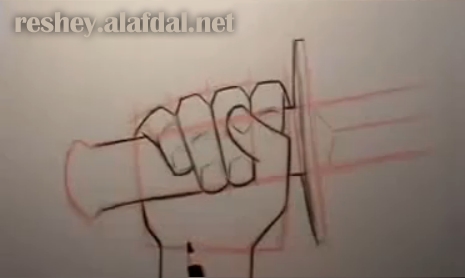 خطوات رسم يد تحمل سيف بالقلم الرصاص 1115