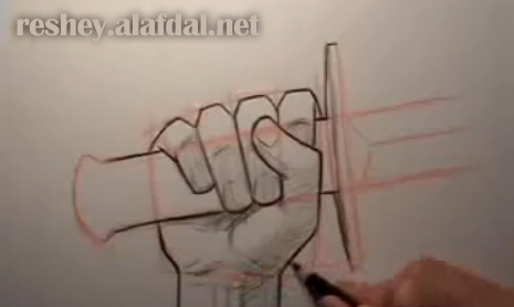 خطوات رسم يد تحمل سيف بالقلم الرصاص 1312
